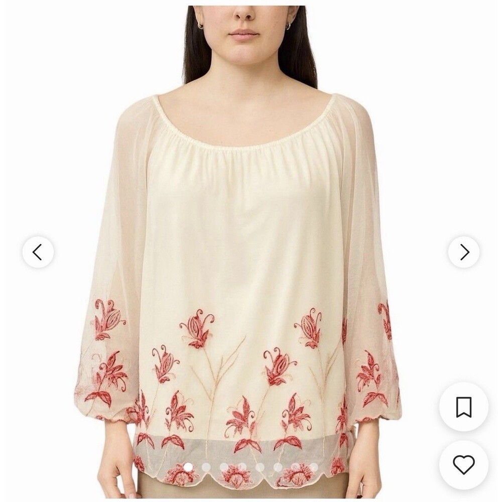 Chico’s Mesh Top With Embroidered Floral Design Size XL Or Chico’s Size 3